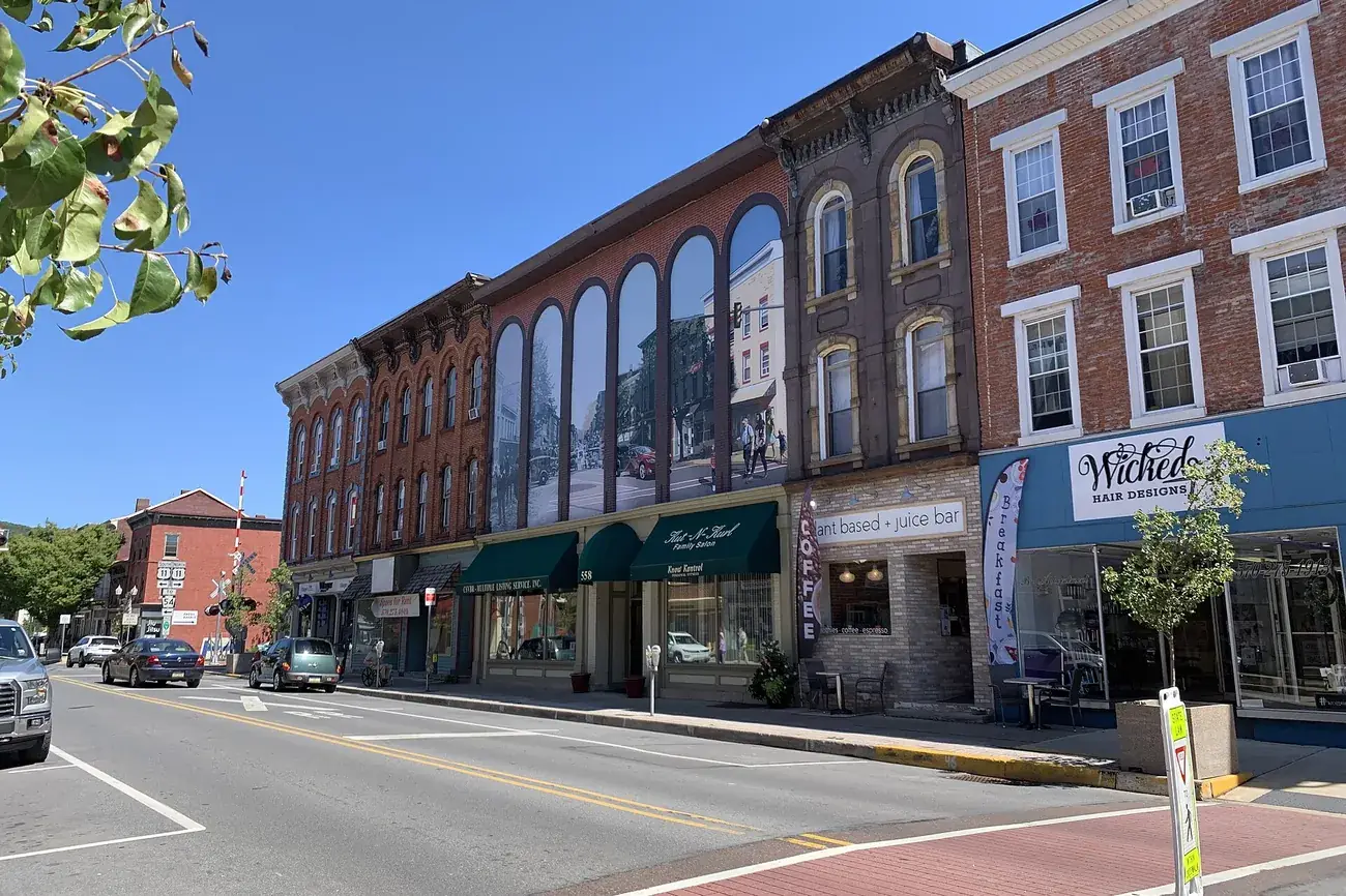 Brick storefronts along Mill Street in downtown Danville, PA